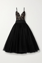 Thumbnail for your product : Monique Lhuillier Satin-trimmed Guipure Lace And Tulle Gown - Black