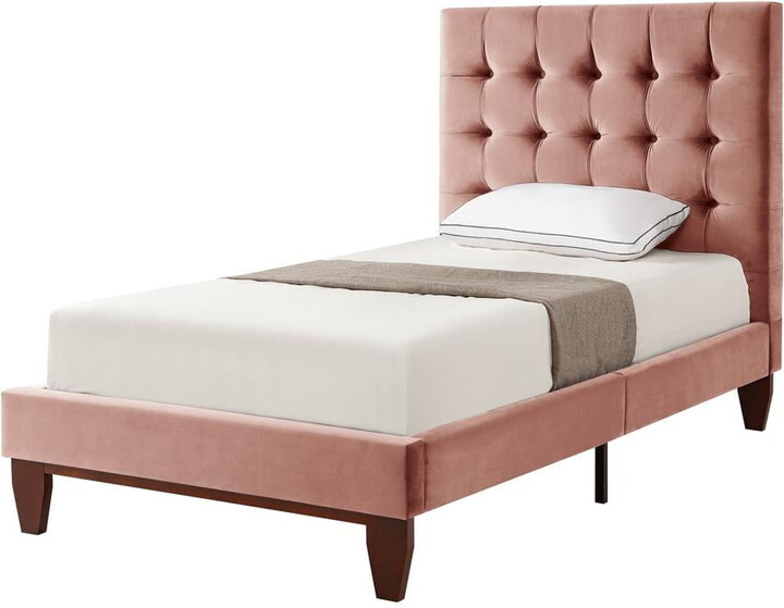 HomeRoots Blush Solid Wood Full Tufted Upholstered Velvet Bed