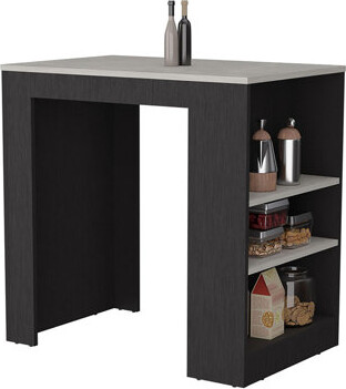 Ebern Designs Portree Kitchen Island with 3-Side Shelves