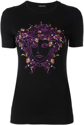 Versace embroidered floral Medusa Head T-shirt - women - Spandex/Elastane/Viscose - 40