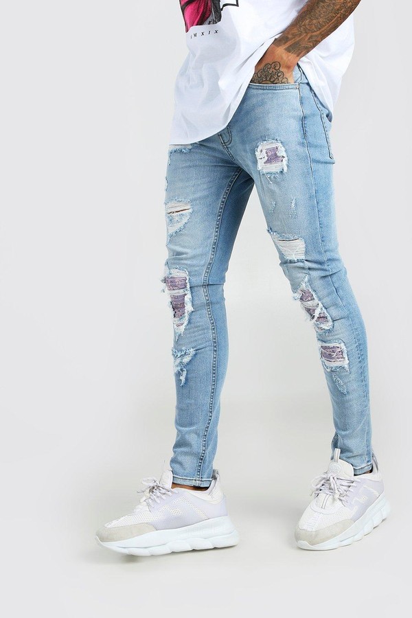 super skinny coloured bandana ripped jeans
