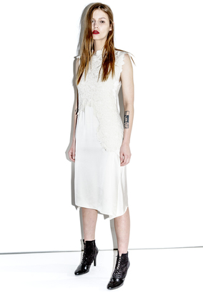 3.1 Phillip Lim Destroyed Lace Sleeveless Dress with Charmeuse Skirt