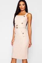 Thumbnail for your product : boohoo Tonal Stripe Belted Pinafore Dress