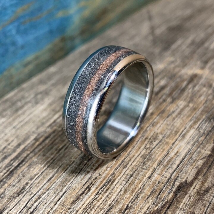 Etsy Titanium Ring With Meteorite & Rose Gold - Men's Wedding Band