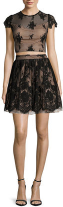 City Triangles Cap-Sleeve Illusion-Lace 2-pc. Party Dress - Juniors