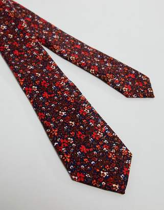 ASOS Design DESIGN slim tie and pocket square in red ditsy floral