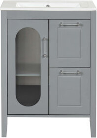 KUNMINGZHUANGZHEN 24" Bathroom Vanity With Sink, Bathroom Vanity Cabinet With Two Drawers And Door, Adjustable Shelf, Solid Wood And MDF