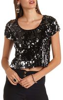 Thumbnail for your product : Charlotte Russe Open Back Cropped Sequin Tee