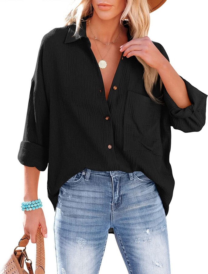 Oversized Shirt Womens Black Button Down Work Shirt Oulivey