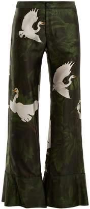 F.R.S - FOR RESTLESS SLEEPERS Dioscuri flying swan-print flared trousers