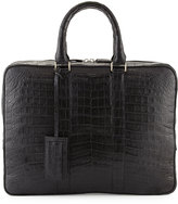 Thumbnail for your product : Santiago Gonzalez Crocodile Compartment Skinny Briefcase, Black
