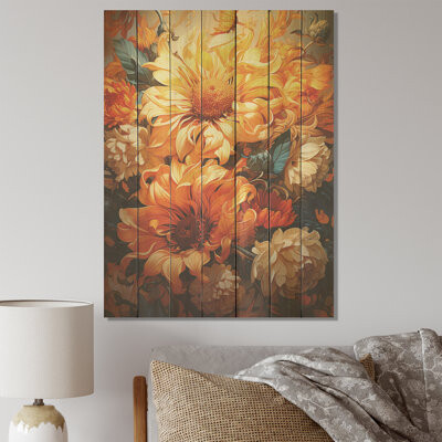 Winston Porter Blue And Yellow Sunflowers Spiral III - Sunflowers On Wood Print