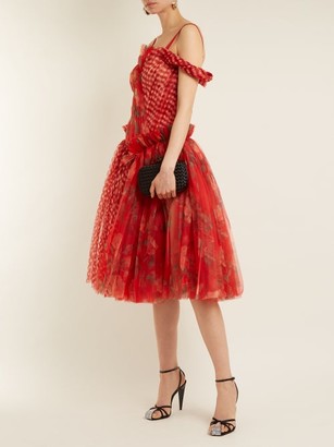 Alexander McQueen Pleated Floral-print And Checked Organza Dress - Red Multi