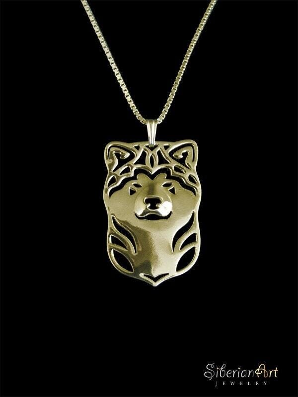 Etsy 14K Yellow Gold Akita Inu Pendant & Necklace