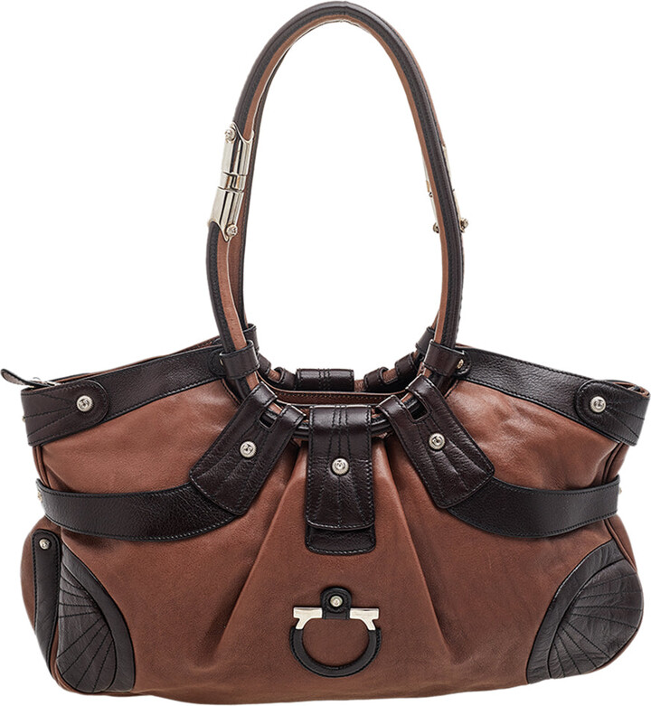 Ferragamo Brown Leather Gancini Shoulder Bag