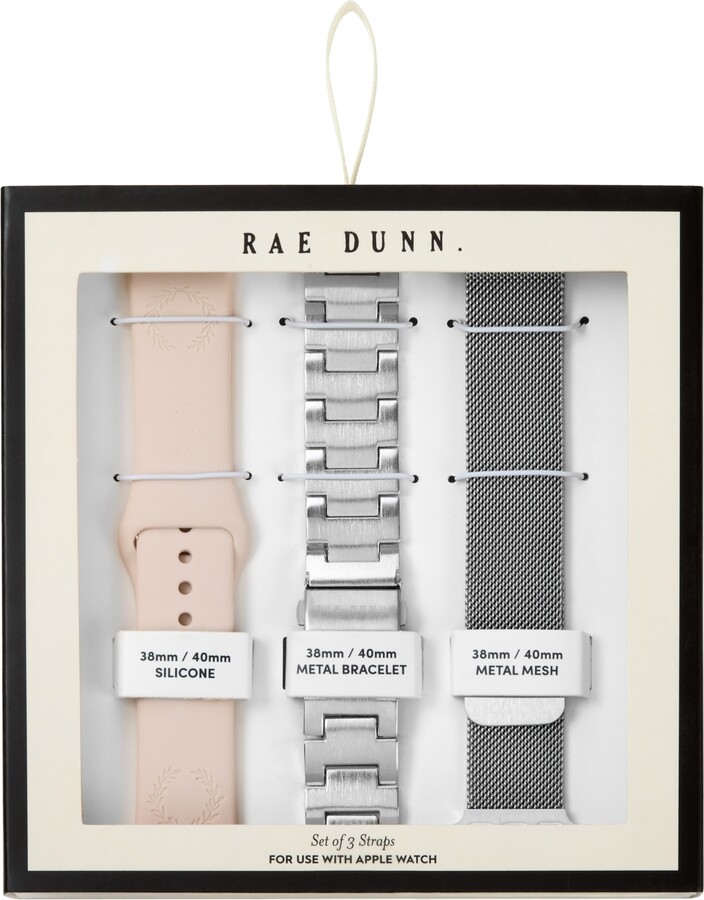 Rae Dunn Women's Silver Mesh, Pink Silicone and Silver Alloy Straps Compatible with Apple Watch 38mm, 40mm, 41mm