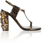 Thumbnail for your product : Lanvin Embellished metallic snake-effect leather sandals
