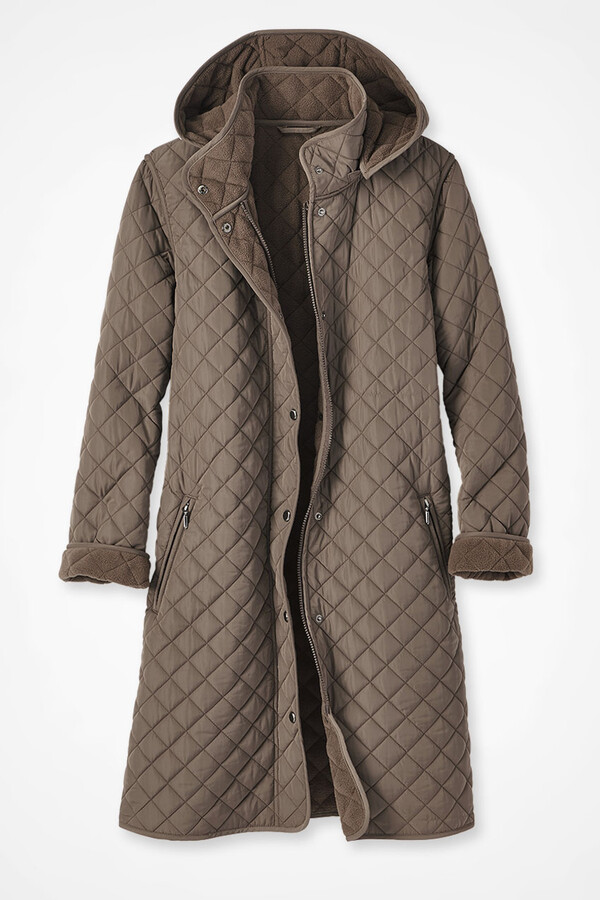 Coldwater Creek Hooded Quilted Long Car Coat - ShopStyle