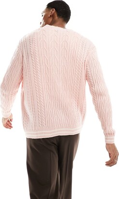 ASOS DESIGN oversized knitted cable cardigan in pink