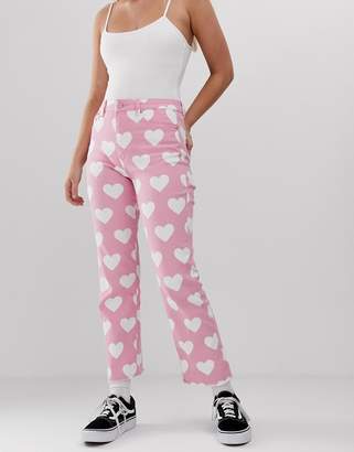 Lazy Oaf mom jeans in heart print