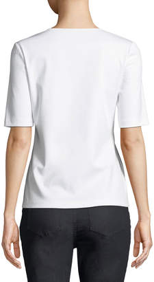 Lafayette 148 New York Short-Sleeve V-Neck Stretch-Cotton Top w/ Chain Detail