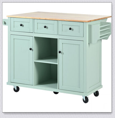 Kitchen Cart with Rubber Wood Drop-Leaf Countertop, Cabinet Door, Internal Storage Racks, and 5 Wheels for Easy Mobility and Organization