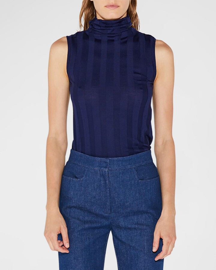 navy blue sleeveless turtleneck