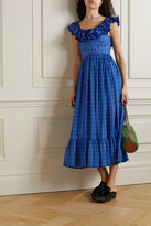 Thumbnail for your product : DÔEN + Net Sustain Sora Ruffled Checked Organic Cotton-voile Maxi Dress - Blue - x small