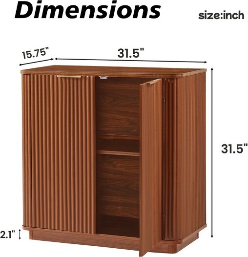Gulches31.5''WalnutBuffetSideboard-CurvedWaveDesignStorageCabinetwithAdjustableShelfP2MDFforBedroom/LivingRoom/Hallway