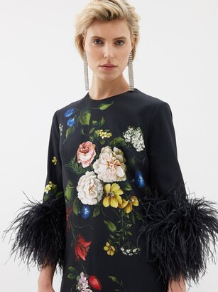 Elie Saab Feather-trim Floral-print Crepe Mini Dress
