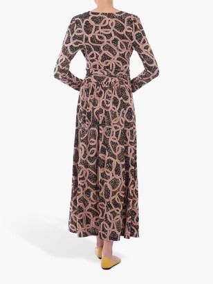 Jolie Moi Geometric Print Cross Over Maxi Dress, Brown/Black