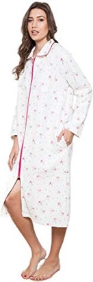 Cotton Real Ladies 100% Cotton Pink Ditsy Floral Quilted Zip Up Robe Dressing Gown from Cottonreal (XXL)
