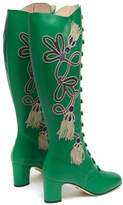 Thumbnail for your product : Gucci Amaya Embroidered Leather Boots - Womens - Green