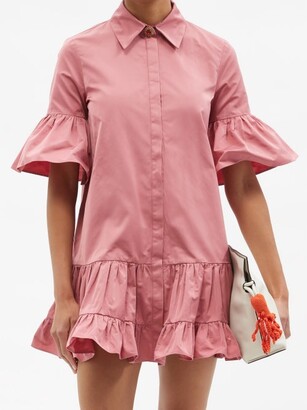 La DoubleJ Choux Ruffled Taffeta Mini Shirt Dress - Pink