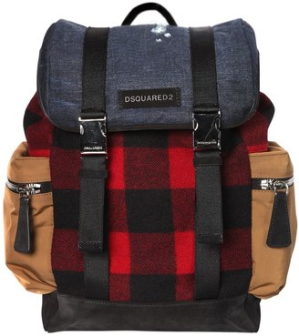 DSQUARED2 Checked Wool & Denim Backpack