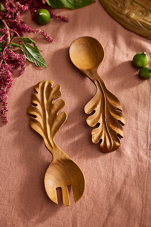 Oak Leaf Teak Serving Utensil Set at Terrain