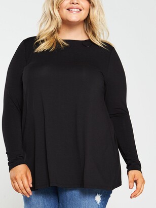 V By Very Curve ValueJersey Long Sleeve Swing Top - Black