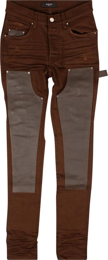 Amiri Denim Leather Workman Pants- Brown