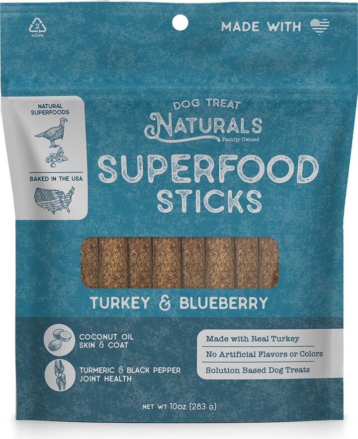 Dog Treat Naturals Turkey & Blueberry Superfood Fresh All Stages Natural Chew Stick Dog Treats, 10-oz bag