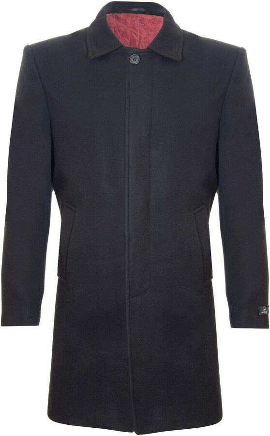 TruClothing Mens 3/4 Long Black Warm Wool Coat Crombie Business Winter