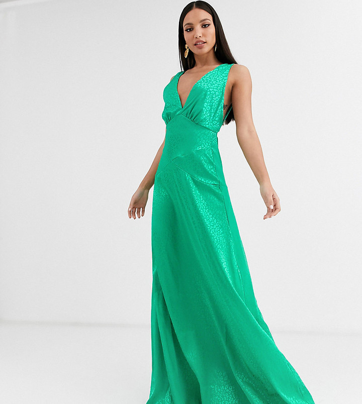 Flounce London Tall minimal satin maxi dress in green - ShopStyle