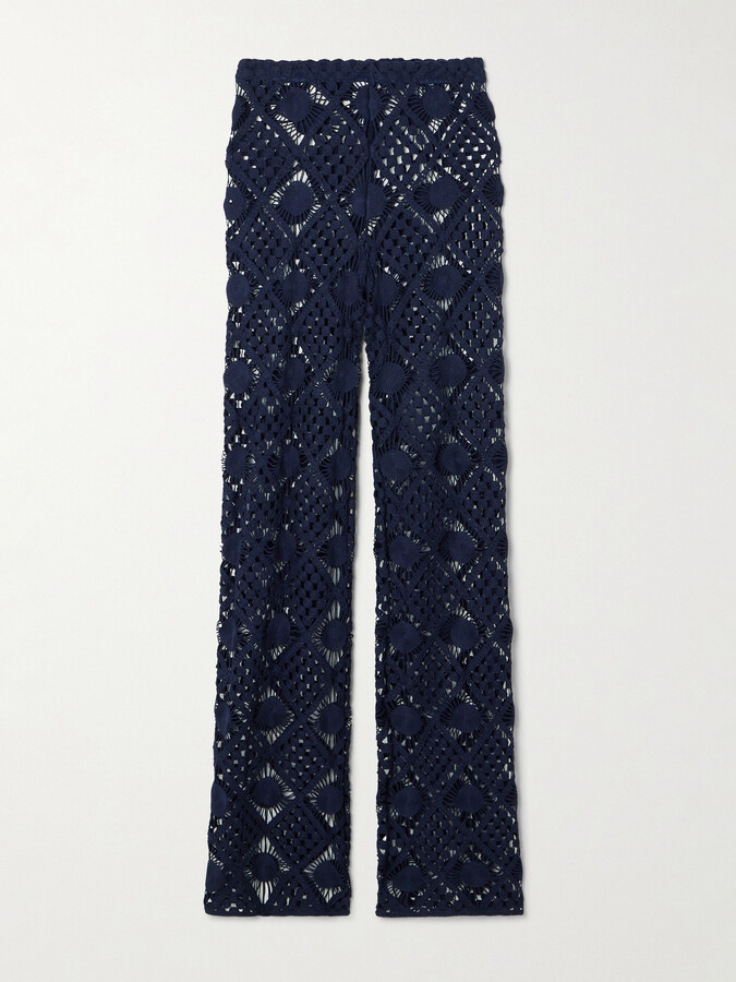 Sara Cristina Playa Crocheted Cotton Pants - Blue