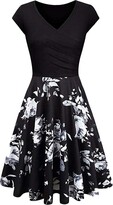 Thumbnail for your product : YMING Women's 1950s Vintage Retro Rockabilly Midi Evening Party Dress Floral Print Dress Midi Dress Beige 2XL