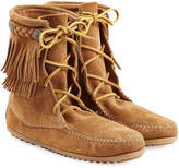 Minnetonka Double Fringe Tramper Suede Boots with Studs