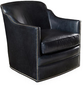 Thumbnail for your product : Massoud Hughes Swivel Chair - Smoke Leather - Massoud - upholstery, midnight blue; nailheads, silver