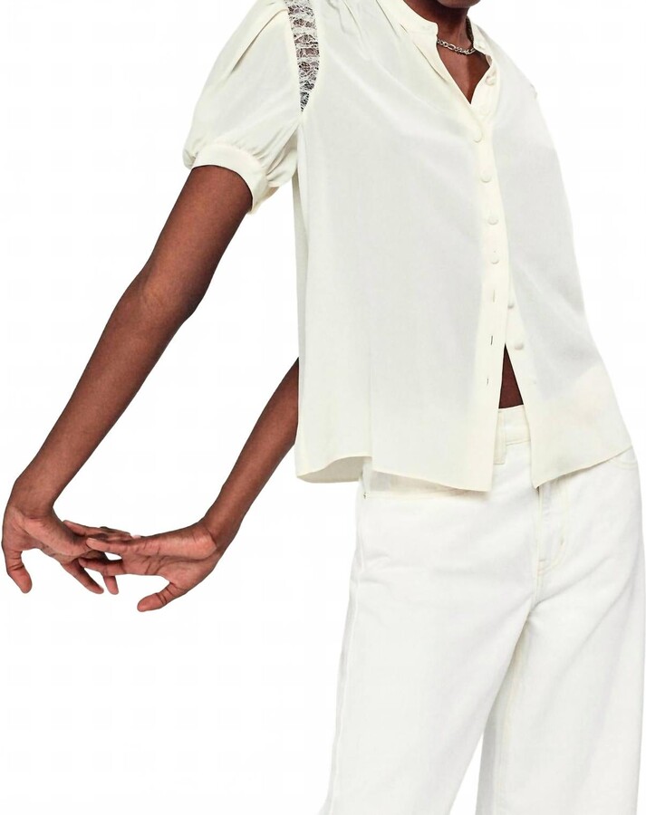 Frame Lace Shoulder Inset Blouse In Cream