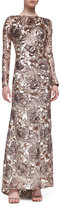 Thumbnail for your product : Badgley Mischka Long-Sleeve Sequined Floral Gown, Rose Gold