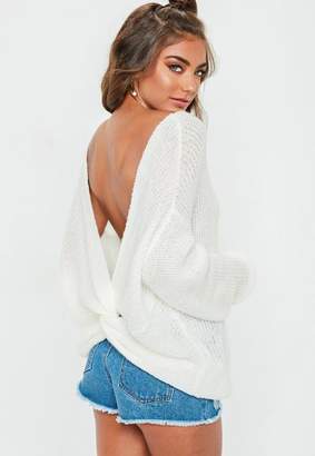 Missguided White Fluffy Yarn Twist Back Sweater