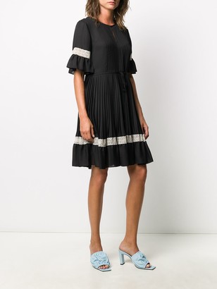 Twin-Set Lace-Trimmed Pleated Mini Dress