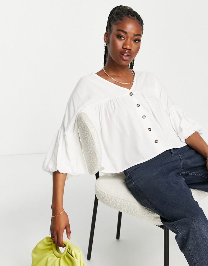 ASOS DESIGN puff sleeve button through blouse in white ShopStyle